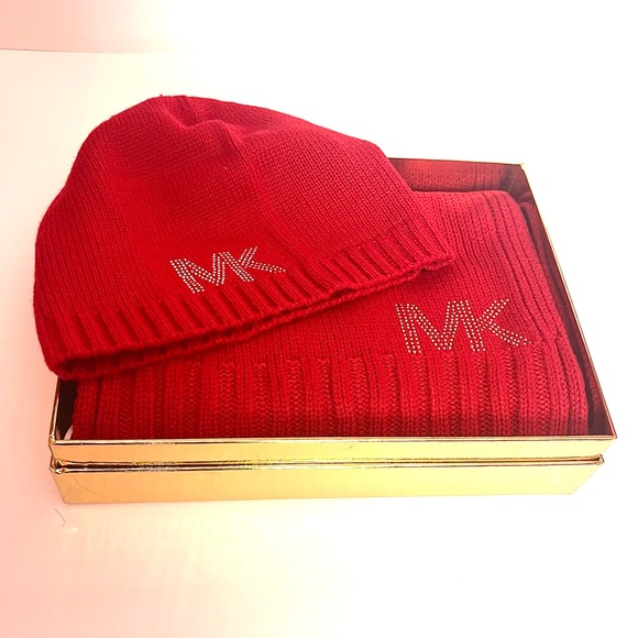 MICHAEL Michael Kors Accessories - Michael Kors Red Knit Cap & Scarf Set